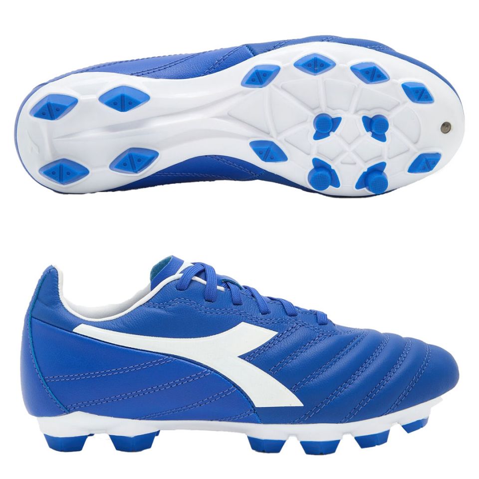 Diadora Brasil サッカーシューズ ホワイト/ブルー Diadora Brasil Elite 2 LT LPU Junior FG - Soccer Cleats