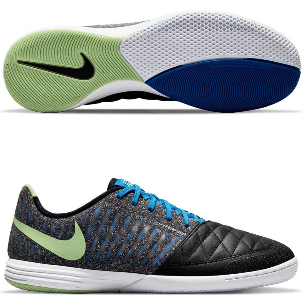 Nike Lunar Gato II Indoor Cleats-Black/Lime Glow/Blue