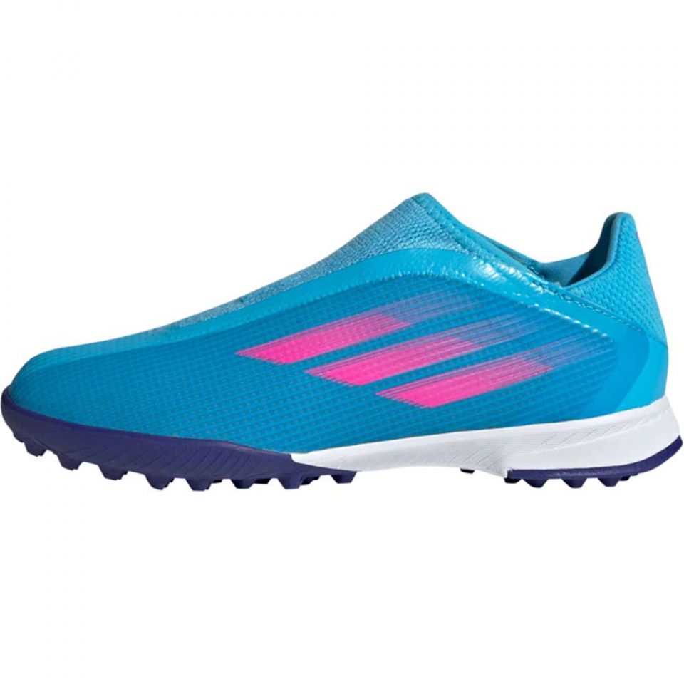 adidas Junior X Speedflow.3 LL Turf Soccer Shoes-Blue/Pink/White