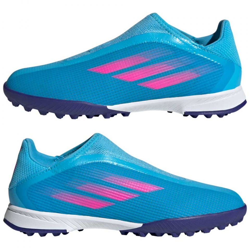 adidas Junior X Speedflow.3 LL Turf Soccer Shoes-Blue/Pink/White