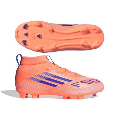 adidas F50 League FG/MG Mid Junior Soccer Cleats | Coral Blaze Pack