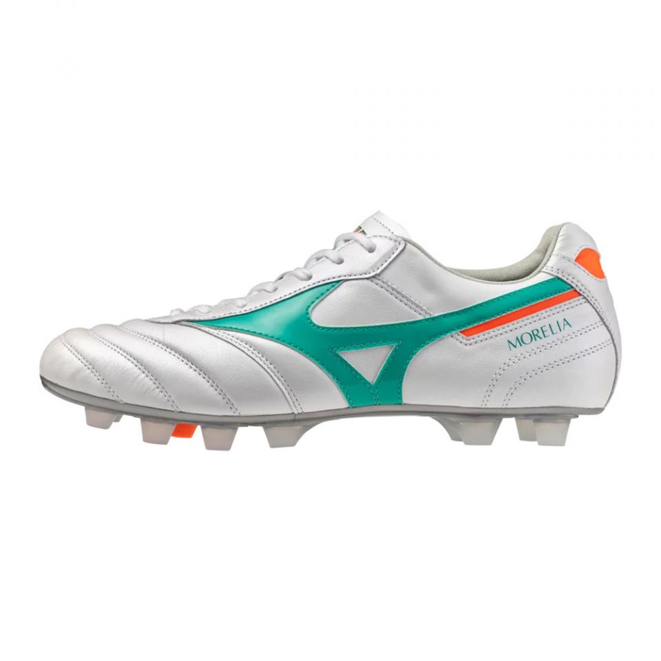 Mizuno Morelia サッカーシューズ ホワイト/グリーン Mizuno Morelia II Japan FG Soccer Cleats | Prism White Pack