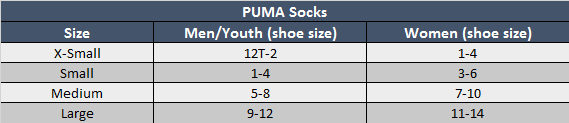 Puma Medium Size Chart