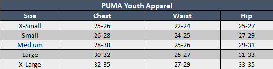 Puma Pants Size Chart