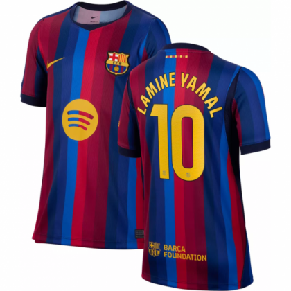 click to shop the Nike FC Barcelona 2026/27 Youth Stadium Home Jersey LAMINE YAMAL 10